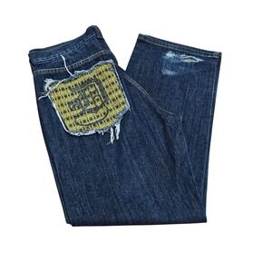 Vintage Don Baggy Jeans Mens 34x32 Dark Wash Wide Leg Y2K Streetwear Distressed